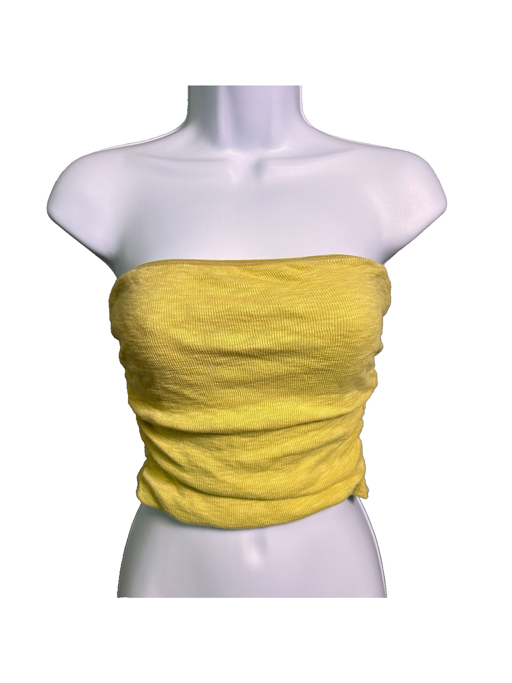 Free People Ruched Boho Bandeau Top Womens Medium Yellow 100% Cotton Summer
